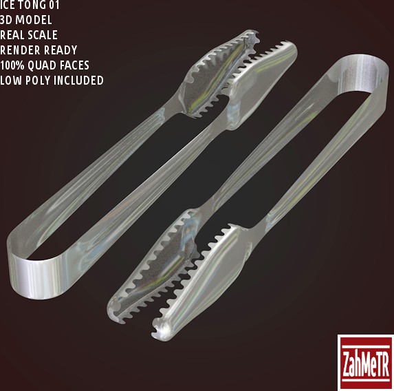 Ice Tong 3D Model Low - High Poly