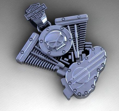 Pendant  motorcycle engine silver | 3D