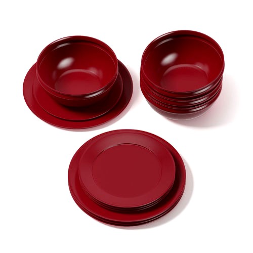 Red Dishes Set 3D Model