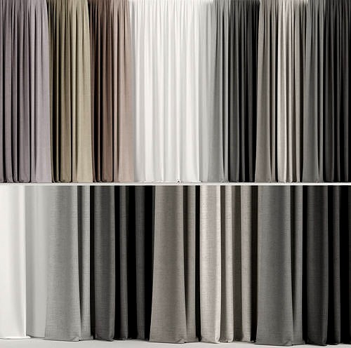 A set of curtains in different colors with tulle