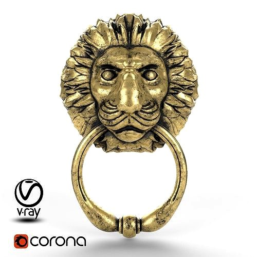 Door handle in the form of a lion head with a ring