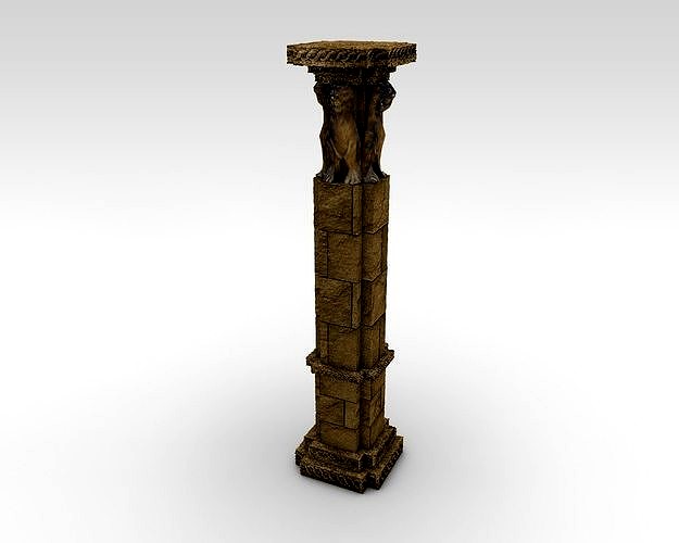 Low poly stone column pillar with lions