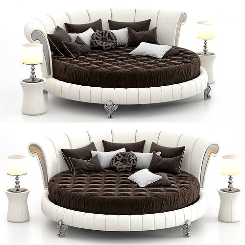 Purple velvet round bed 3d model