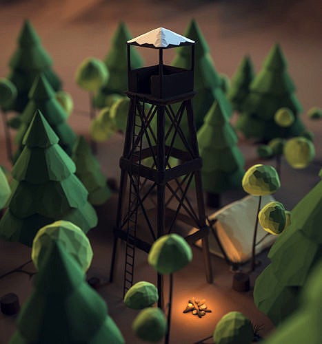 Low Poly Forest Campfire