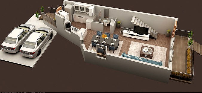 3d floor plan of ground floor