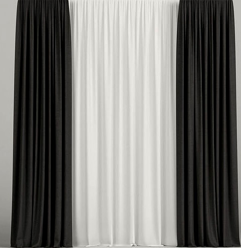 Black curtains with tulle
