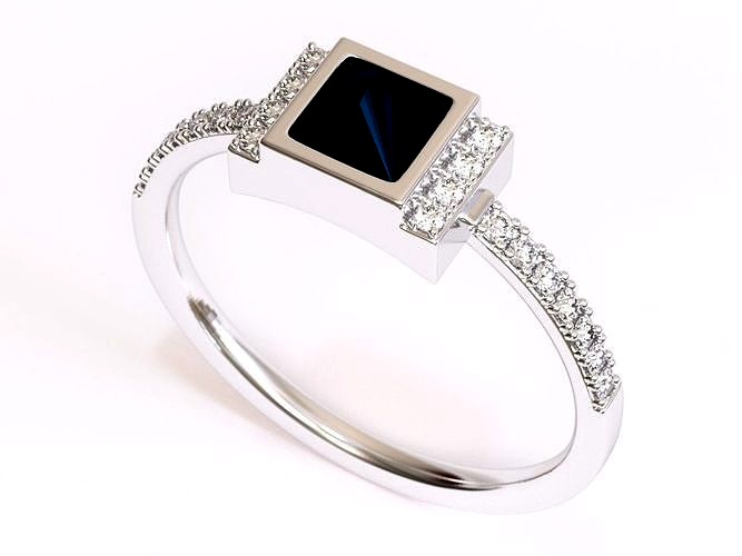 Square Black Diamond Ring  | 3D