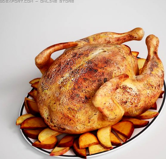 Roasted Chicken  Potatoes 3D Model