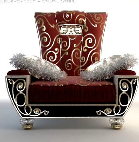 Ornate Armchair with Fringed Pillows 3D Model