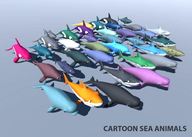 Shark dolphin and other sea animals