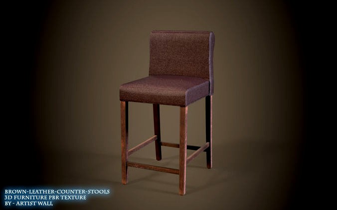 Brown Leather Counter Stools Lowpoly 3D Model
