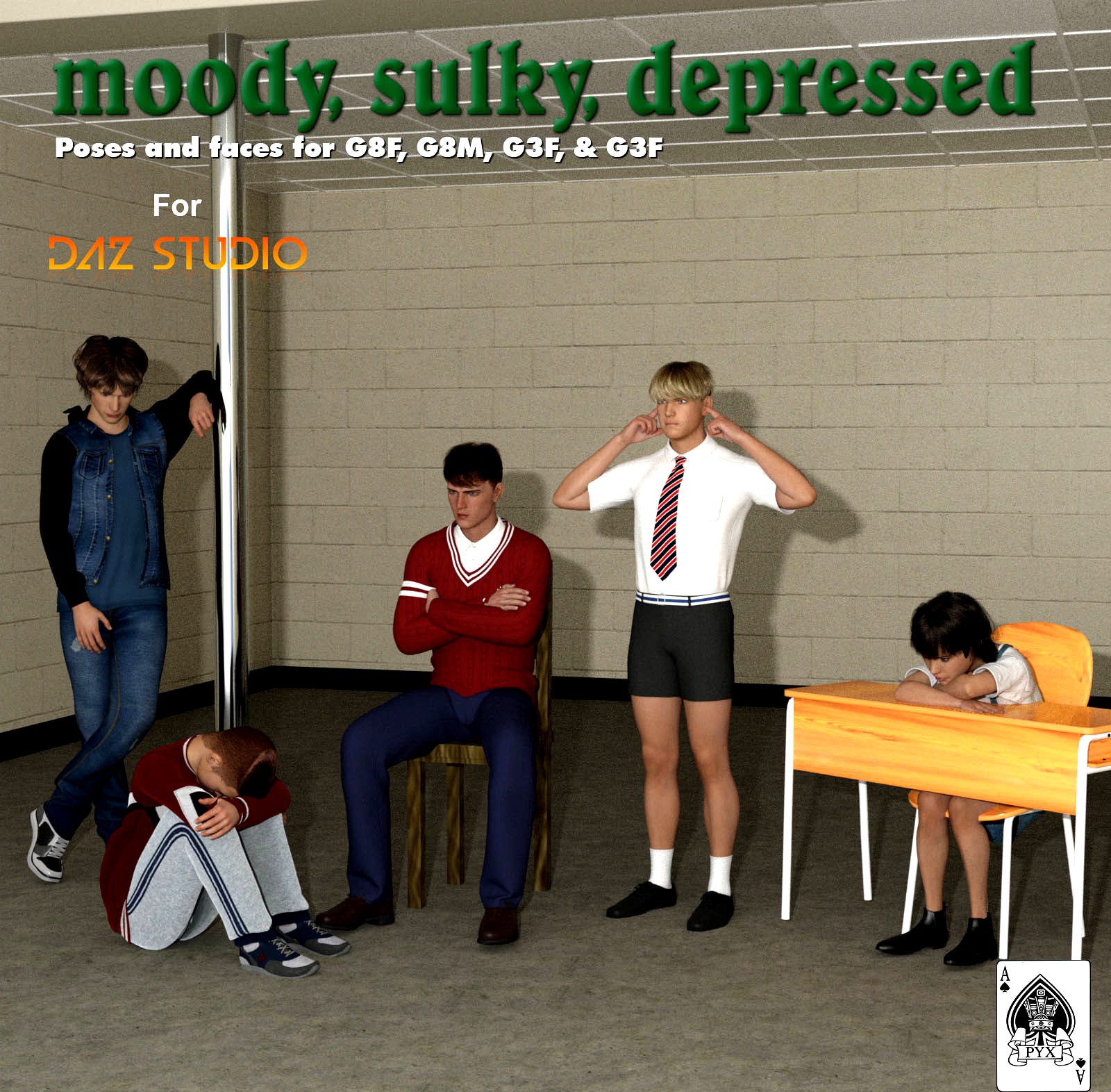 Moody Sulky Depressed Poses For Genesis 3 and Genesis 8 figures