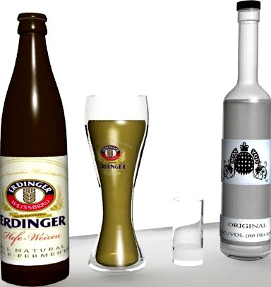 Beer and vodka bottle with glass 3D Model