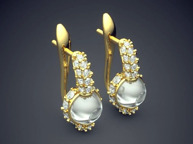 Earrings With Pearl And Diamonds CAD-6539 | 3D