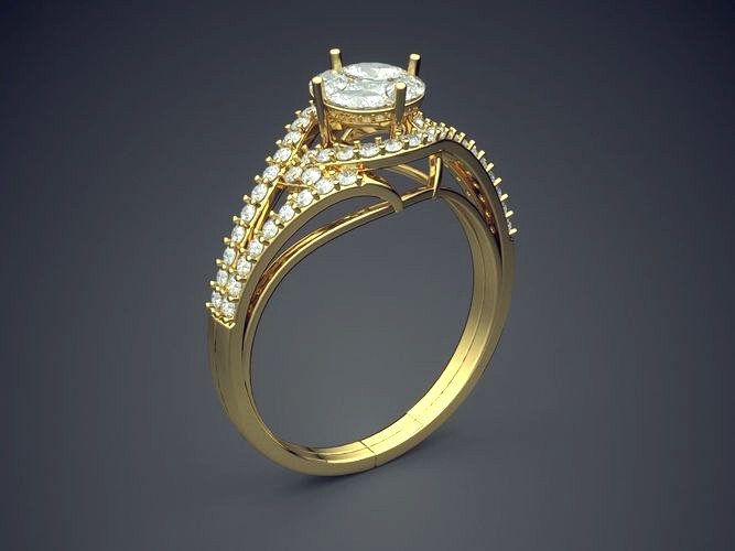 Engagement Ring With Diamonds CAD-6842 | 3D