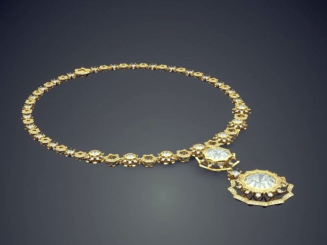 Luxury Necklace With Two Diamonds CAD 3004 | 3D