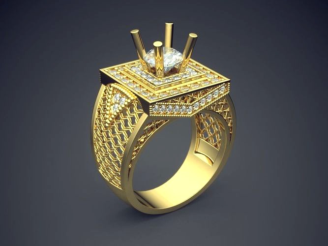 Thick Ring With Diamonds CAD-3112 | 3D