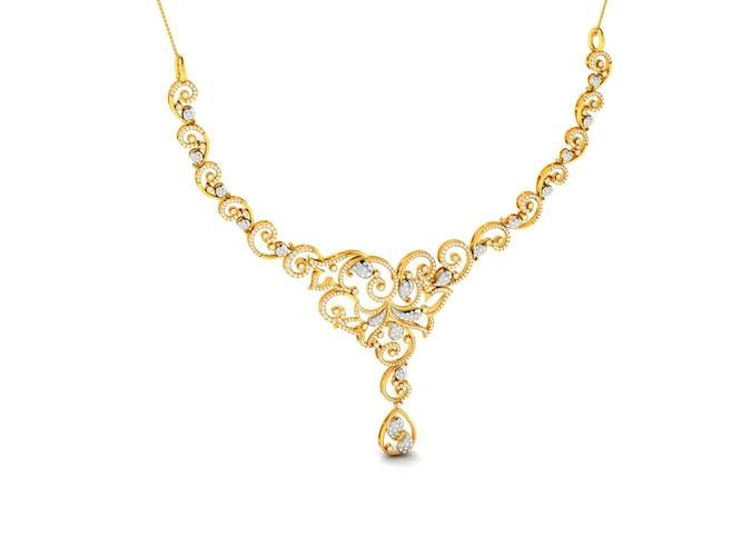 Spiral Design Golden Necklace With Diamonds | 3D