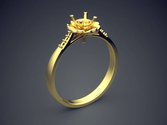 Thin Flower Shape Engagement Ring 1225 | 3D