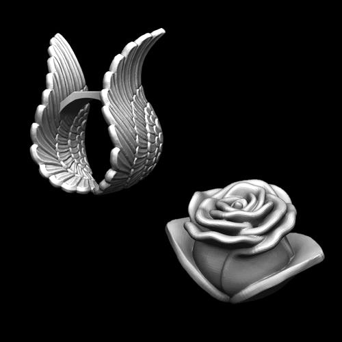 Ring - Wings and Rose Separates | 3D