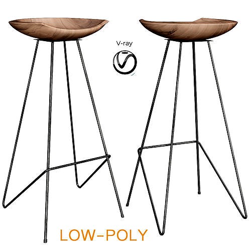 barchair barstool Brilliant wood and steel stool 3d model