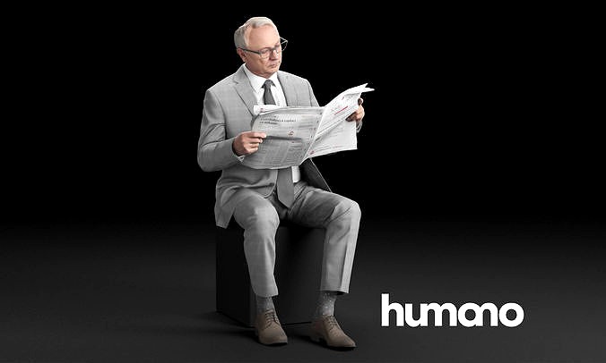 Humano Elegant man in suit sitting and reading a newspaper 0319