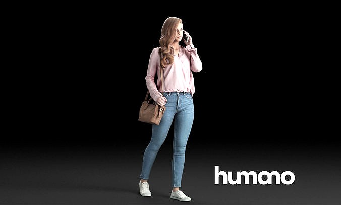 Humano Casual woman walking with a bag and phone 0201