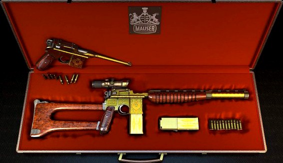 Mauser 1930 gun gold with gravy upgrate with case 3D Model