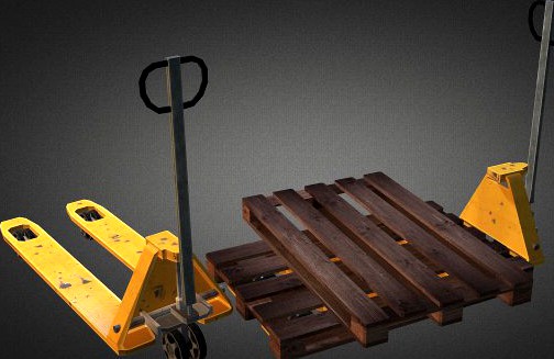 Pallet truck and pallet 3D Model