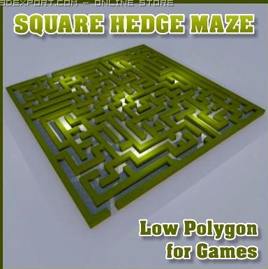 Low Polygon Square Hedge Maze 3D Model