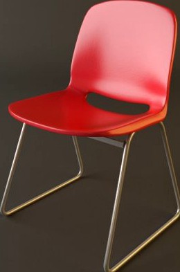 Red Plastic Armless Chair Stackable 3D Model