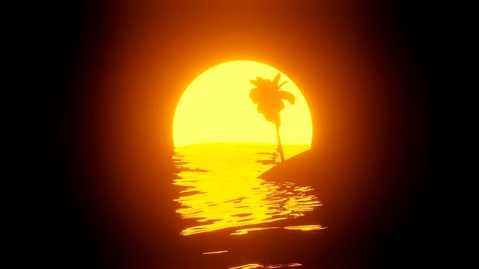 An 80s Style animated Sunset with a palm tree