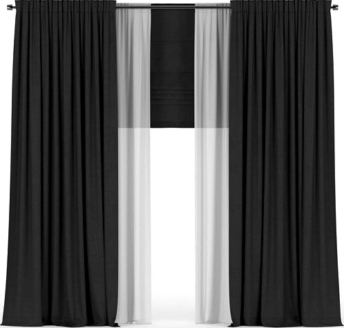 Black curtains with tulle and Roman