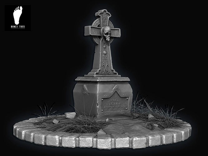 3D Skull Tombstone - High Poly