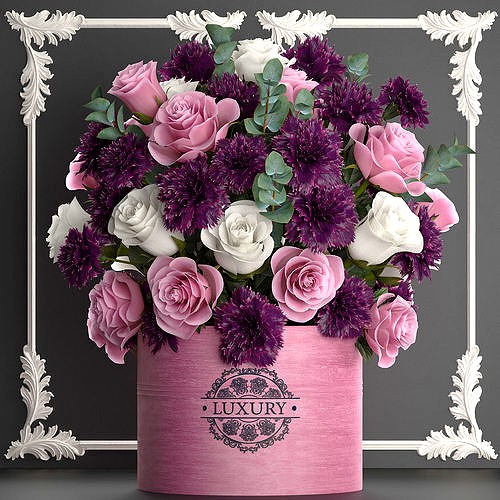 bouquet of pink flowers in a gift box 93