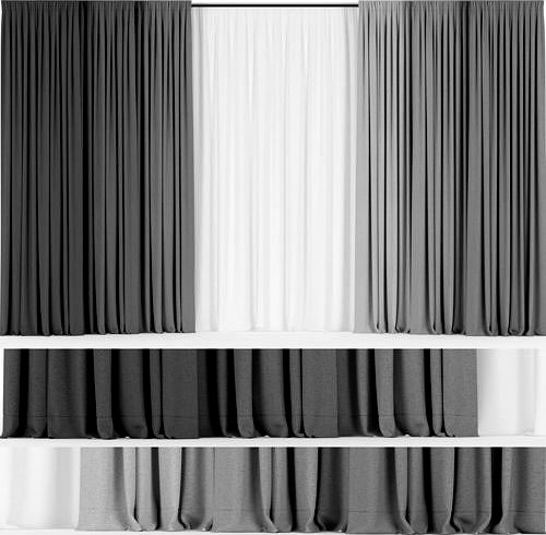 A series of gray curtains with tulle