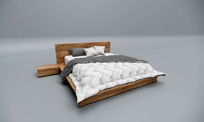 Revit wooden bed Family Three Sizes Full Queen and King 3D model