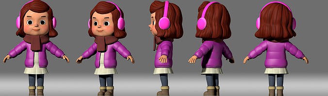 cartoon girl child student Winter clothes