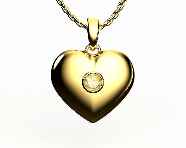 Heart shaped pendant with diamond | 3D