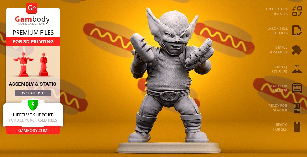 Chubby Wolverine 3D Printing Figurine | Assembly