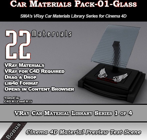 22 VRay Car Materials Pack-01-Glass for Cinema 4D