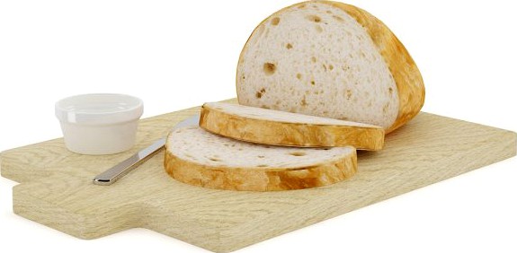 Bread on Cutting Board 3D Model
