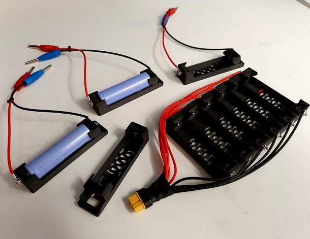18650 holders with integrated springs, STANDOFF version 1-10 cells