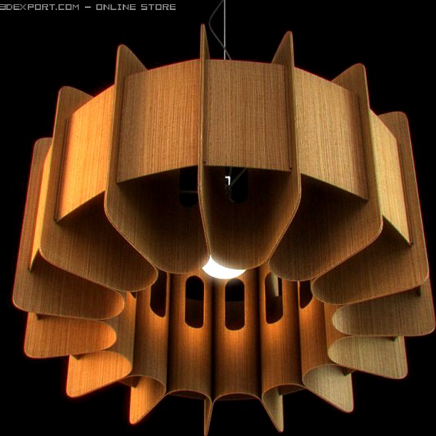 Chandelier with Wooden Lampshade 01 3D Model