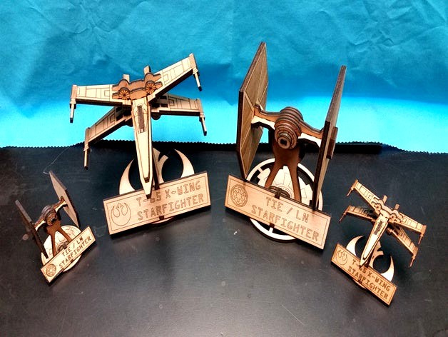 Tie Fighter with Stand optimized for Inkscape / K40 laser 5mm wood
