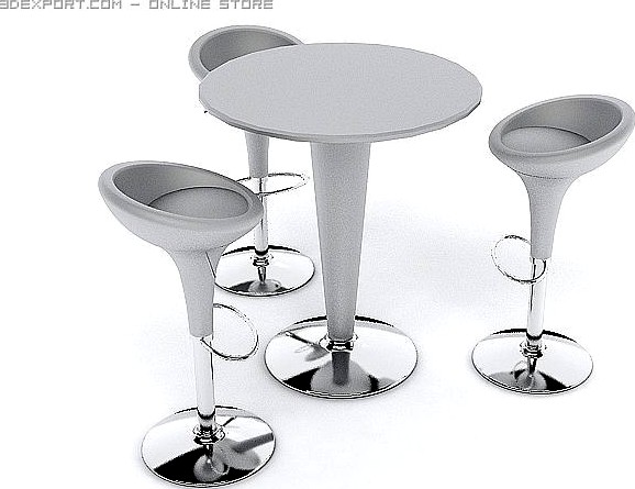 Poser table and stools 3D Model