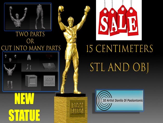 Rocky Balboa STATUE NEW Silvester Stallone STL and OBJ for Printers 3d V8 SALE
