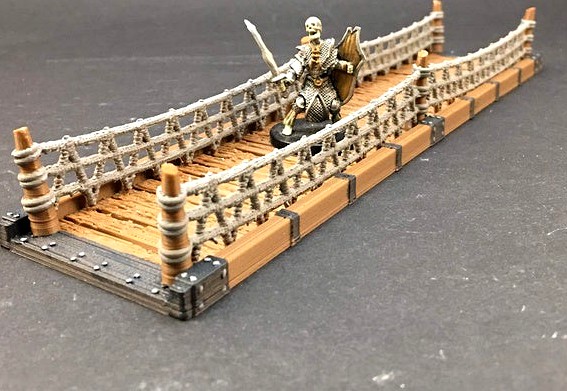 Wood Bridge with rope railings for 28mm miniatures gaming