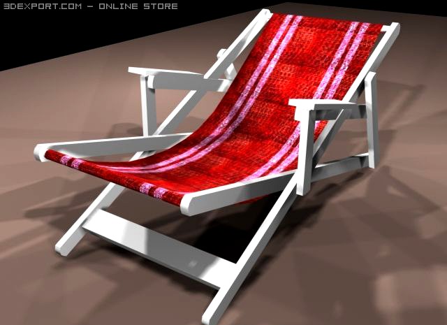 Beach deck chair in red 3D Model