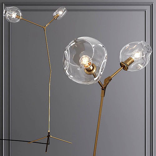 Branching Bubble Floor Light Brushed Brass and Clear Glass